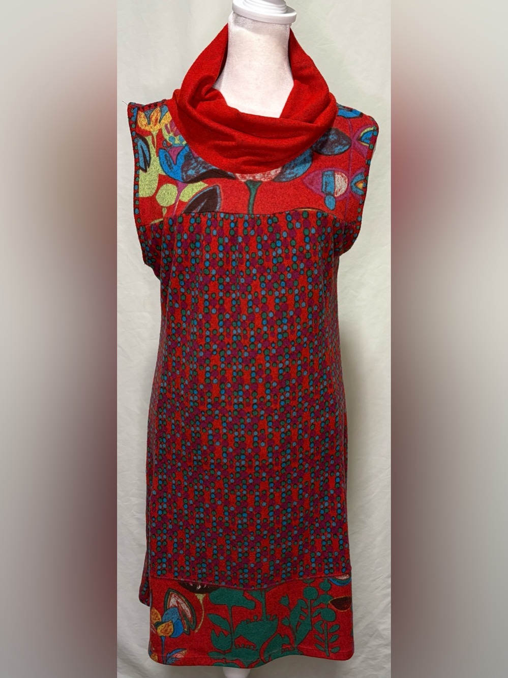 Pura Vida Red Mixed Print Cowl Neck Sleeveless Dress Size S